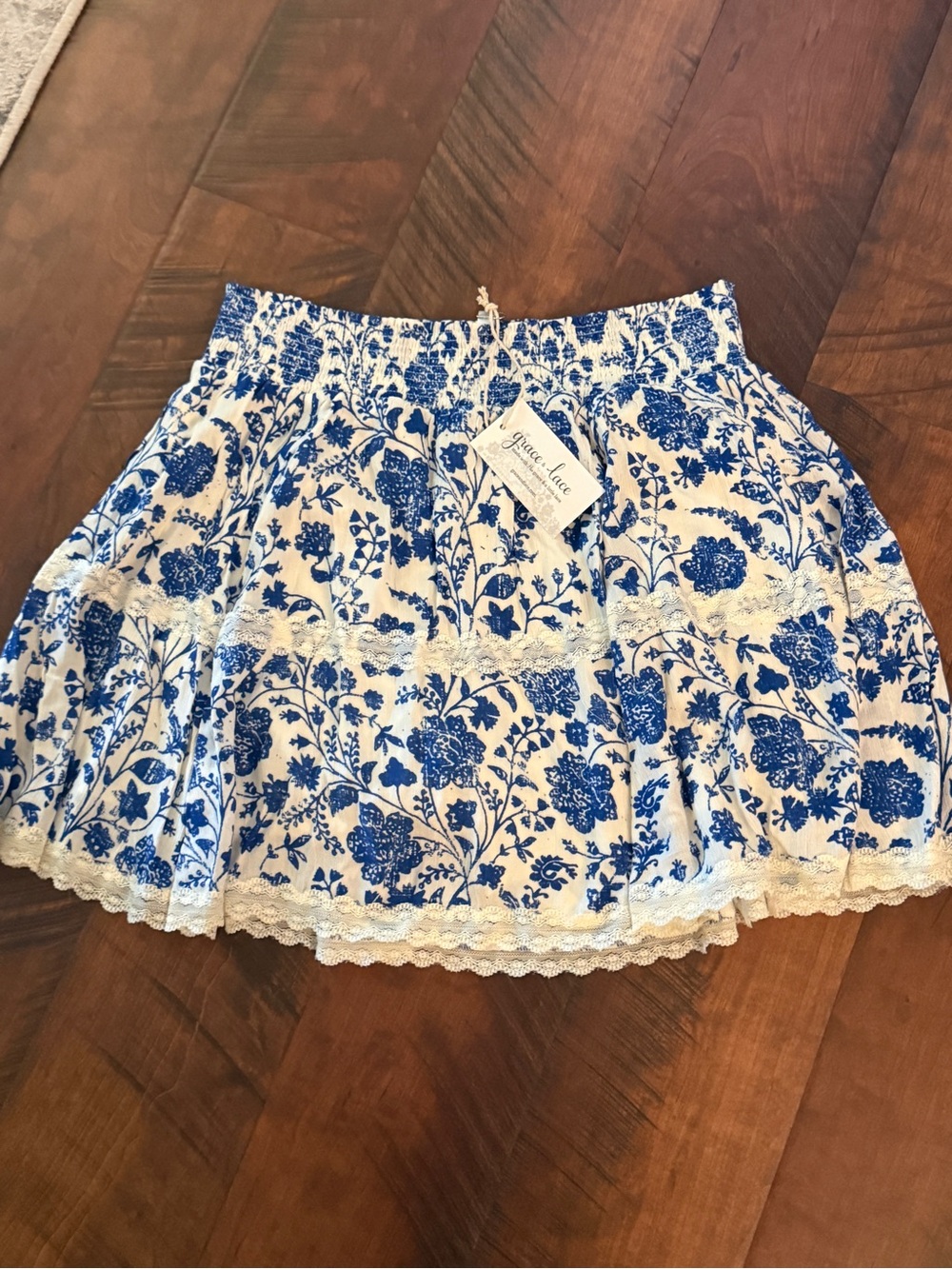 Grace & Lace Blue Floral Lace-Trim Mini Skirt/Skort